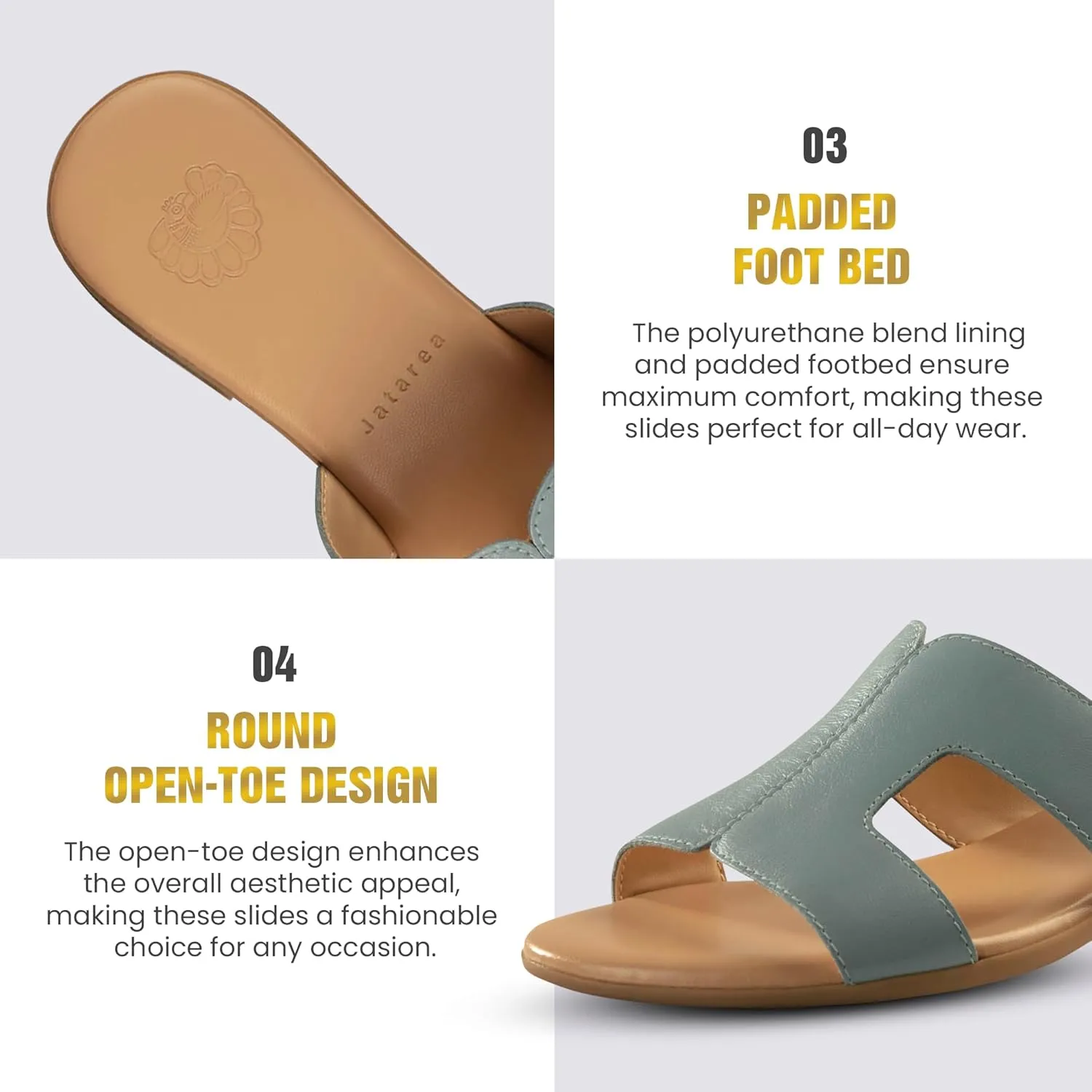 JATAREA Women Slip-On Flat Sandals | Softy Leather, Open-Toe Summer Outdoor Sandals - Chonchola