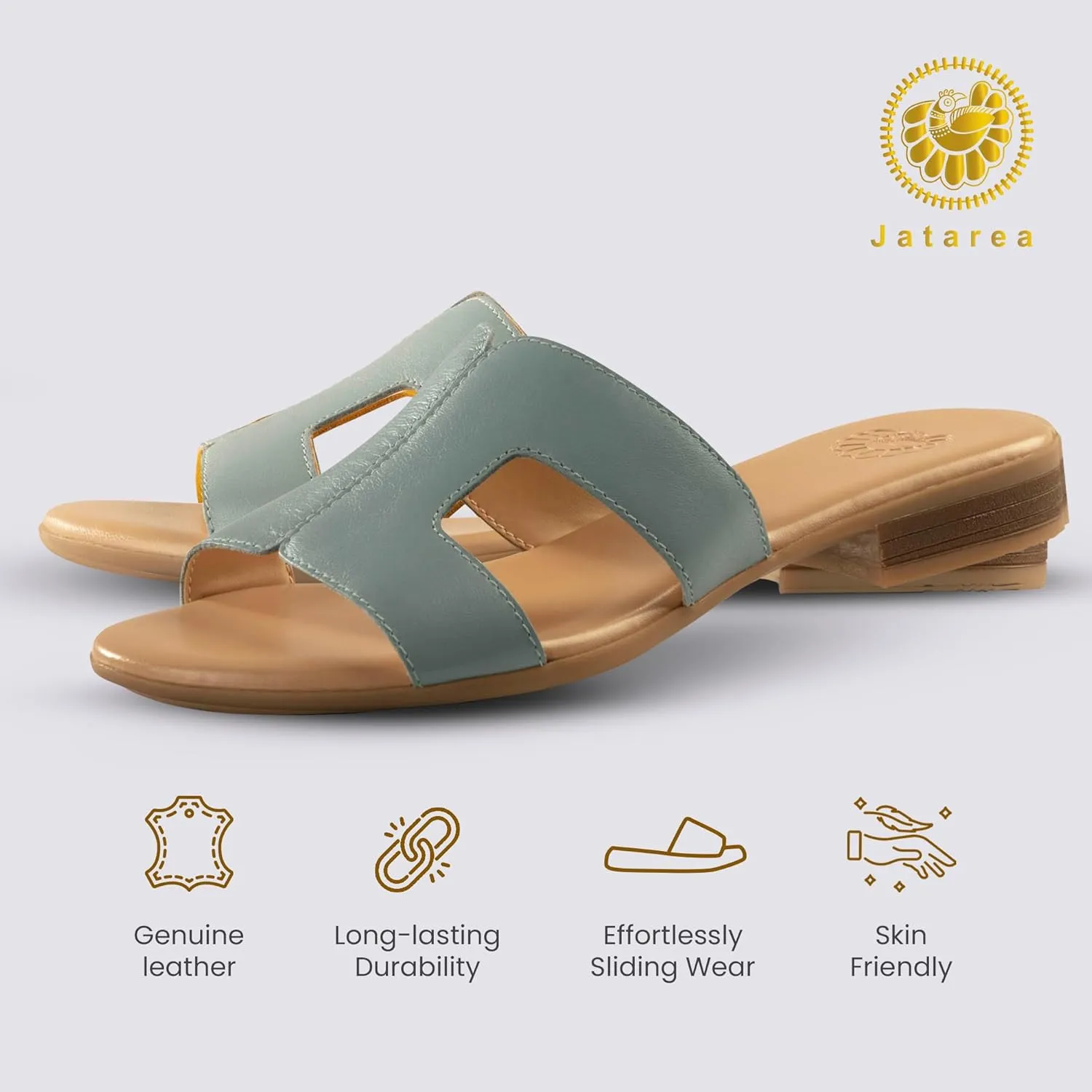 JATAREA Women Slip-On Flat Sandals | Softy Leather, Open-Toe Summer Outdoor Sandals - Chonchola