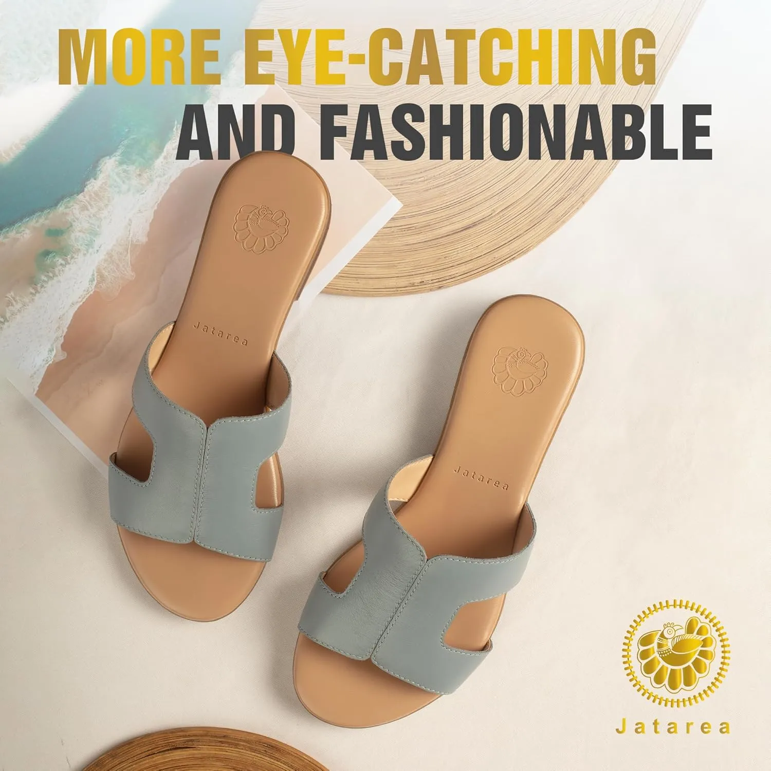 JATAREA Women Slip-On Flat Sandals | Softy Leather, Open-Toe Summer Outdoor Sandals - Chonchola