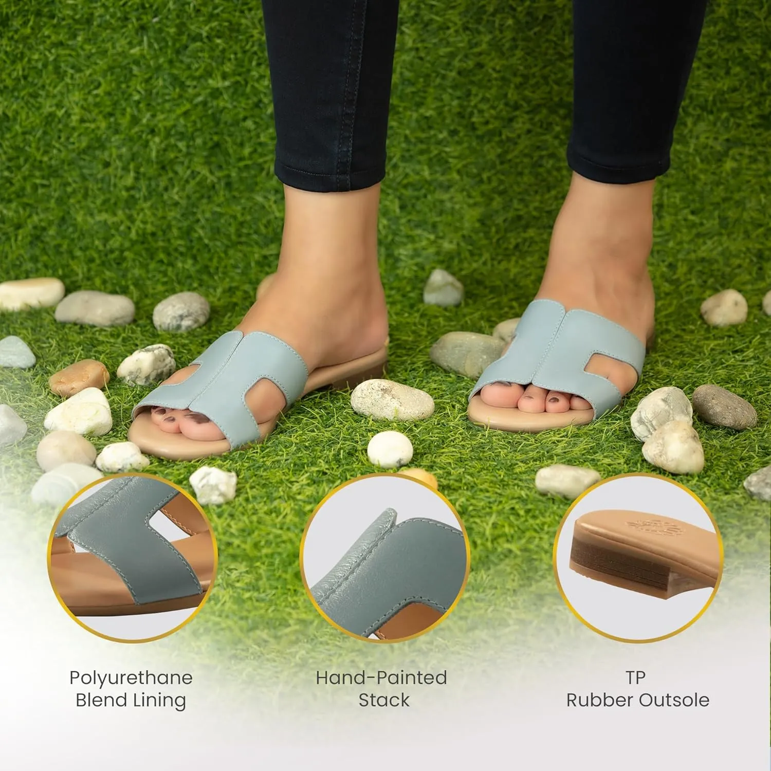 JATAREA Women Slip-On Flat Sandals | Softy Leather, Open-Toe Summer Outdoor Sandals - Chonchola
