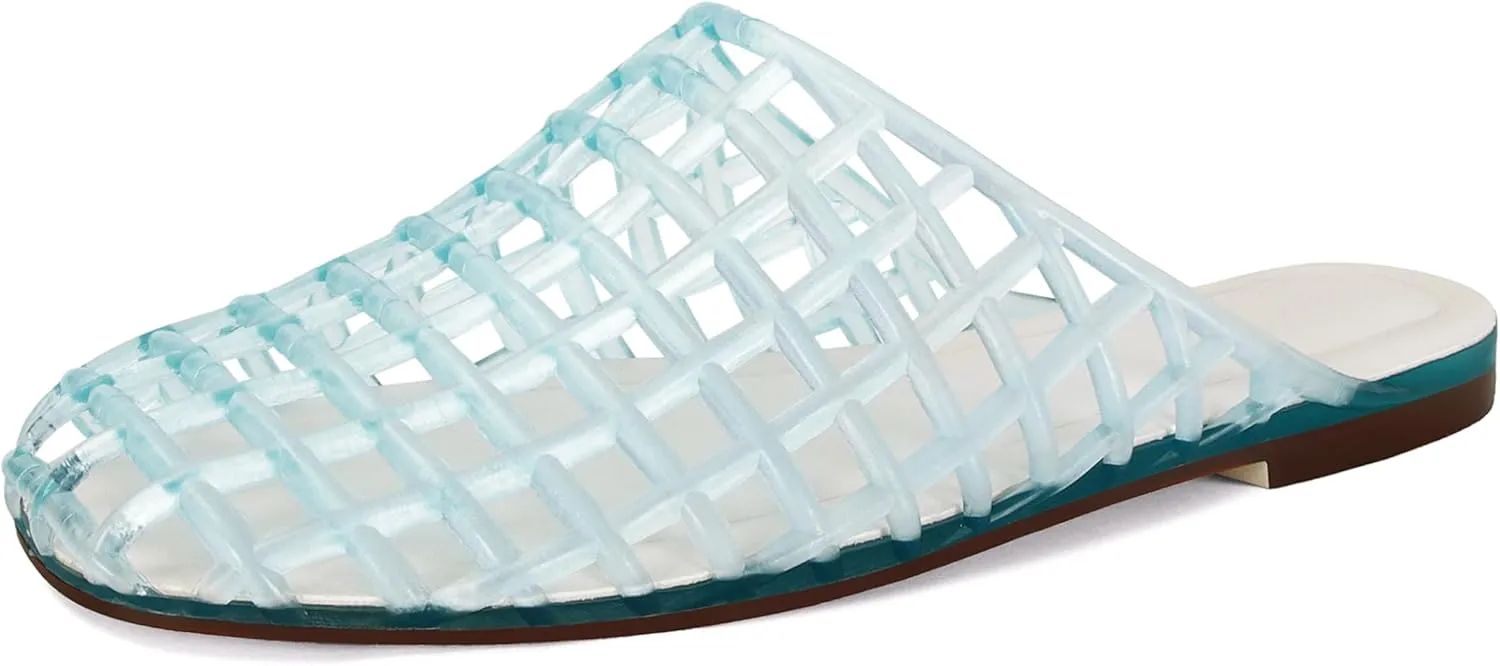 Jelly Shoes for Women Slip on Jelly Mesh Slides Comfortable Closed Toe Jelly Flats Sandals Jelly Summer Beach Slippers