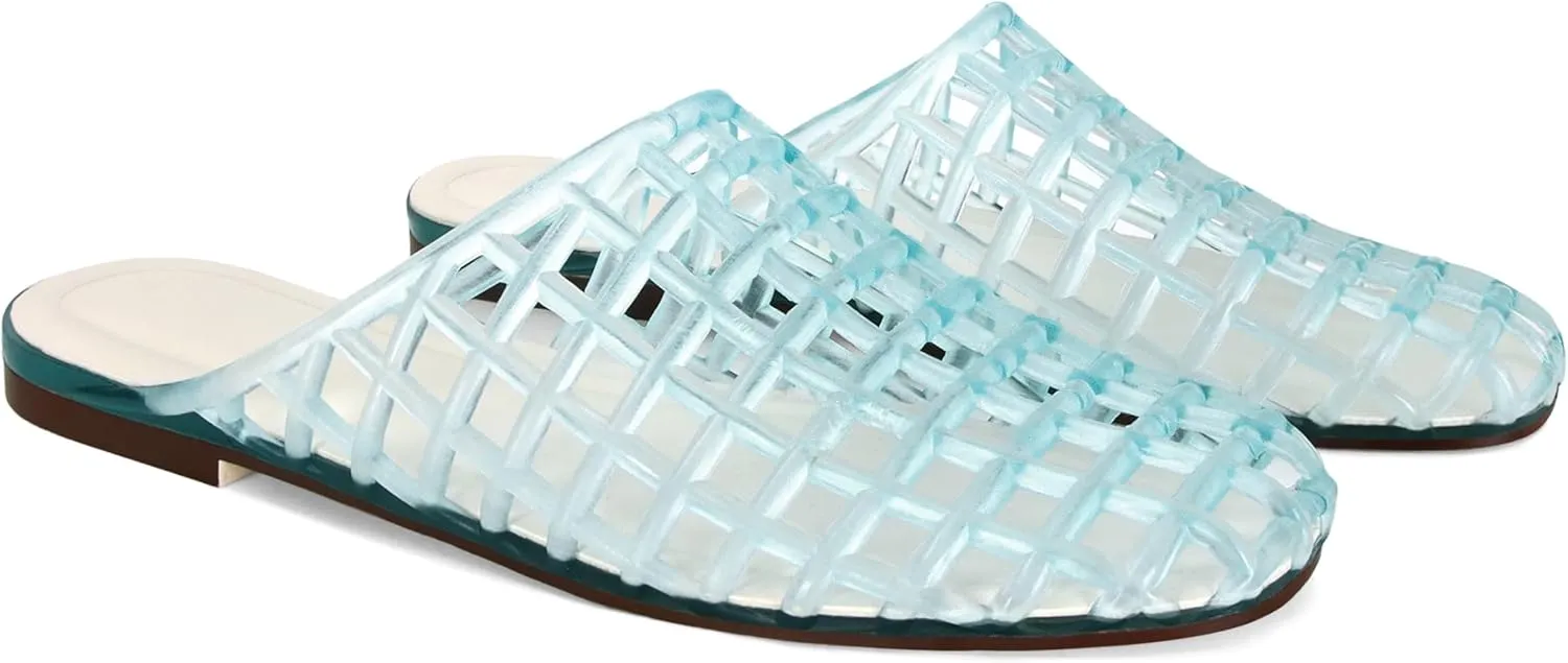 Jelly Shoes for Women Slip on Jelly Mesh Slides Comfortable Closed Toe Jelly Flats Sandals Jelly Summer Beach Slippers