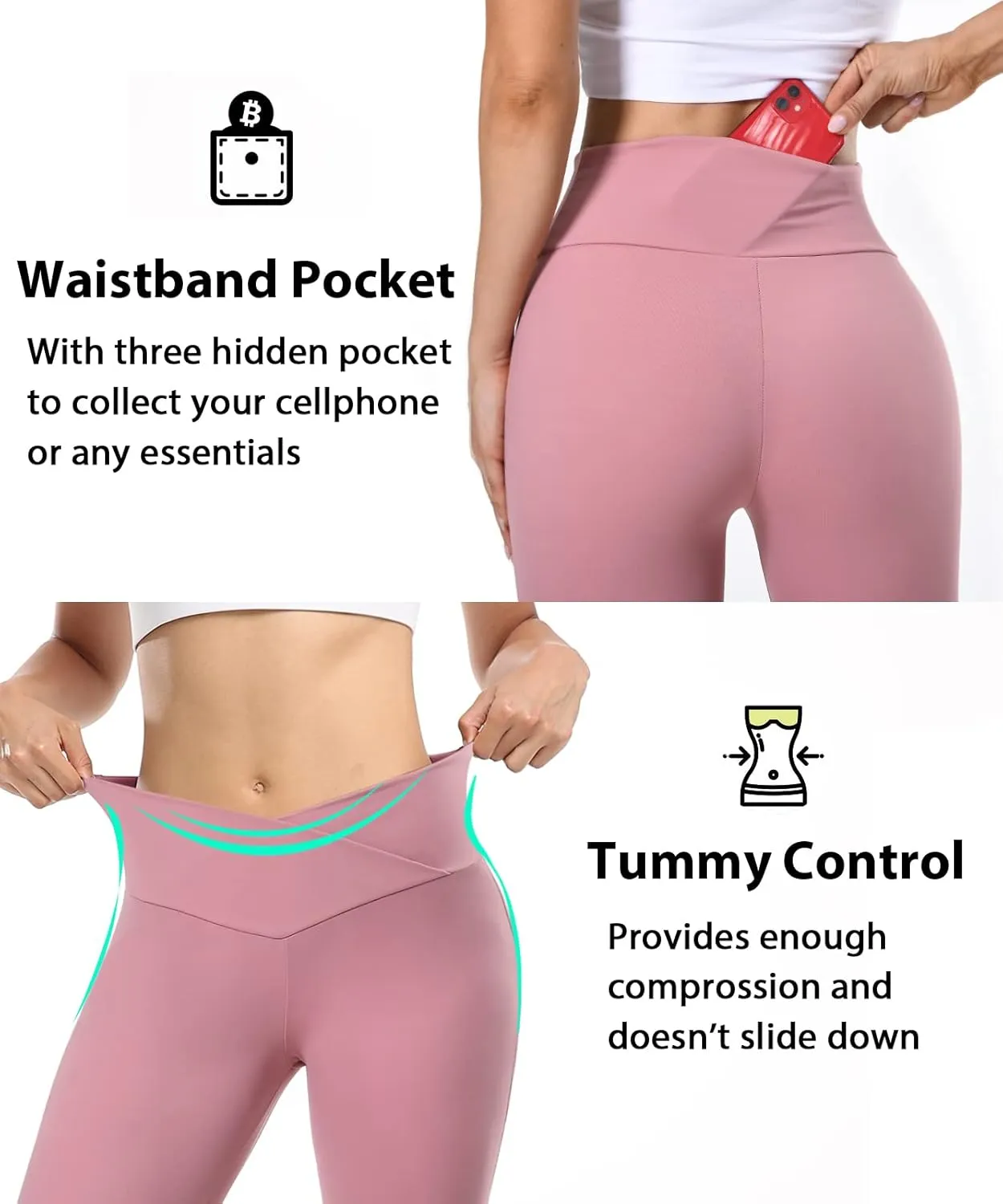 Jenbou High Waisted Flare Leggings Tummy Control Crossover Bootcut Yoga Pants with Pockets for Women