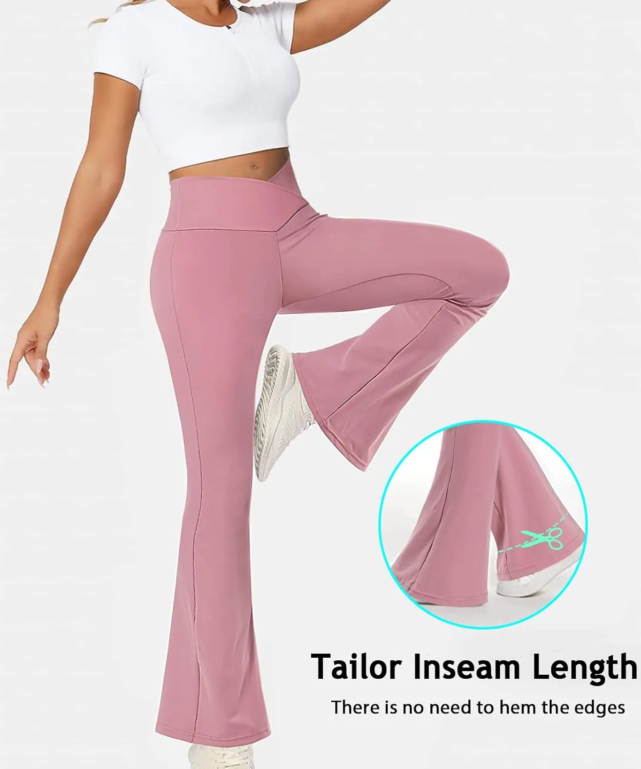 Jenbou High Waisted Flare Leggings Tummy Control Crossover Bootcut Yoga Pants with Pockets for Women