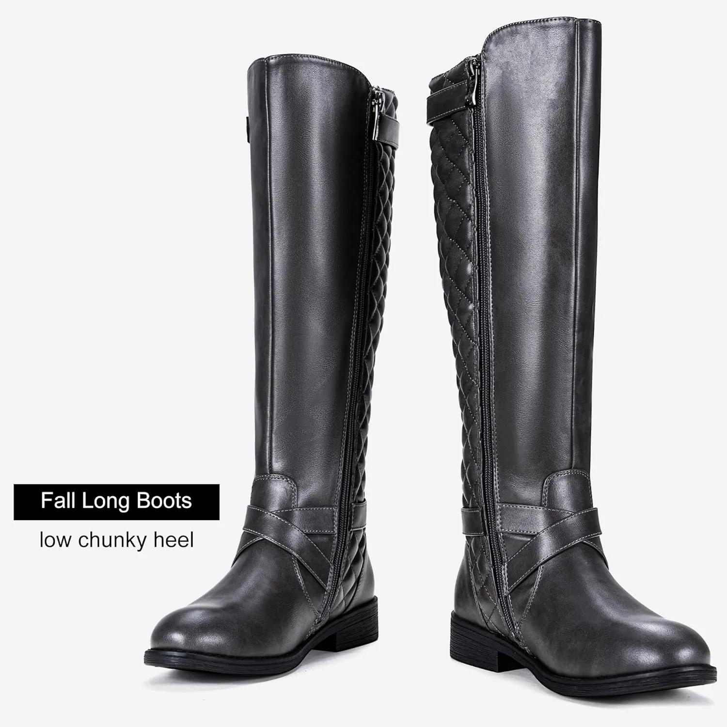 Jeossy Women's Knee High Riding Tall Boots, Comfortable with Metal Buckle and Zipper Boots with Wide Calf