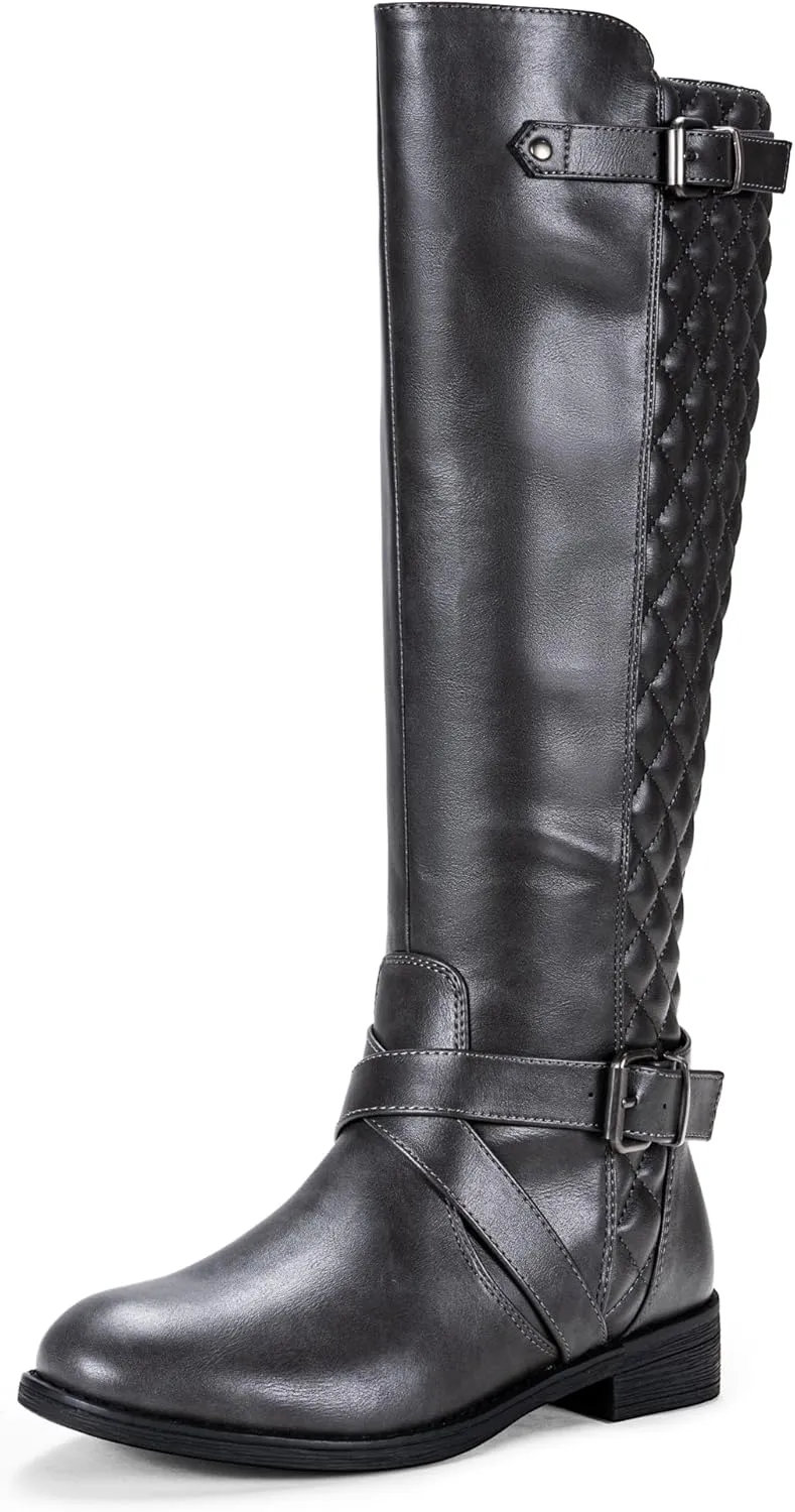 Jeossy Women's Knee High Riding Tall Boots, Comfortable with Metal Buckle and Zipper Boots with Wide Calf