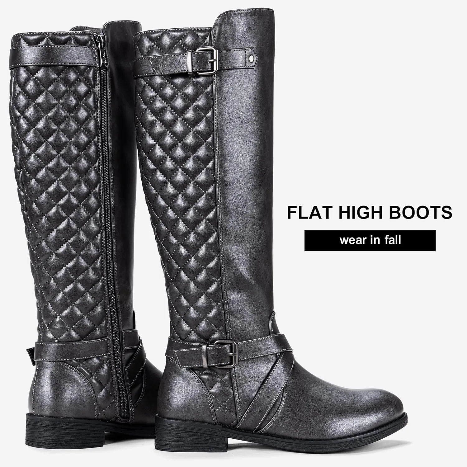 Jeossy Women's Knee High Riding Tall Boots, Comfortable with Metal Buckle and Zipper Boots with Wide Calf