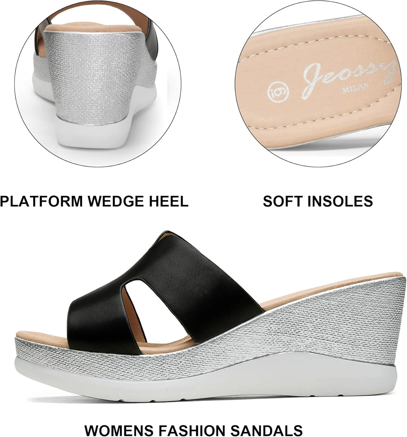 Jeossy Women's Platform Wedge Sandals Slip On 825 Peep Toe High Heel Sandals