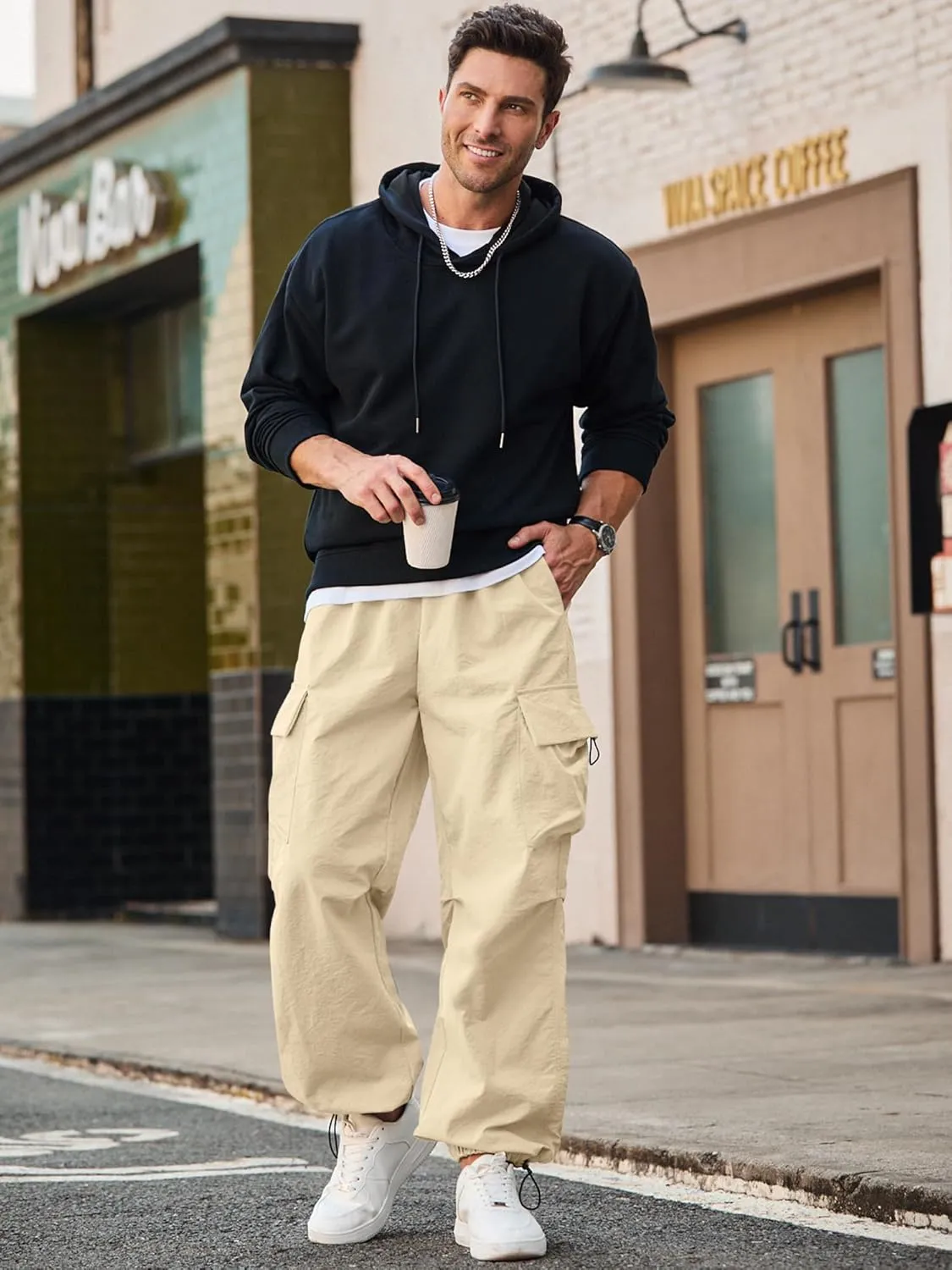 JMIERR Men's Baggy Cargo Pants Trendy Casual Parachute Pant Loose Fit Harem Joggers with Pockets for Streetwear