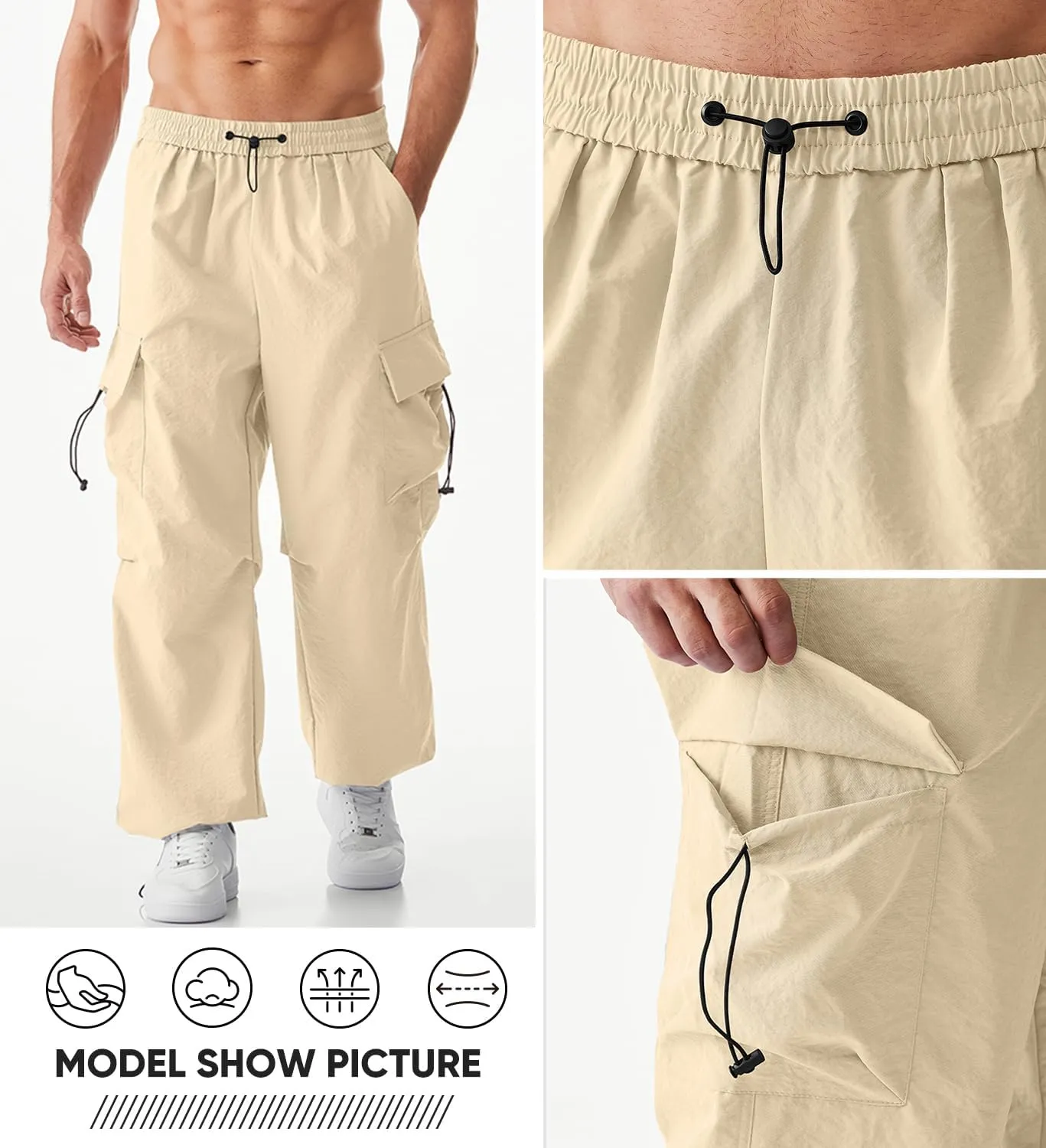 JMIERR Men's Baggy Cargo Pants Trendy Casual Parachute Pant Loose Fit Harem Joggers with Pockets for Streetwear