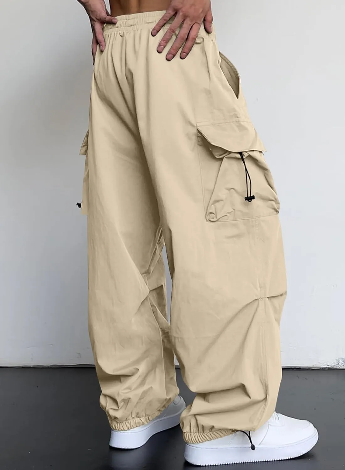 JMIERR Men's Baggy Cargo Pants Trendy Casual Parachute Pant Loose Fit Harem Joggers with Pockets for Streetwear