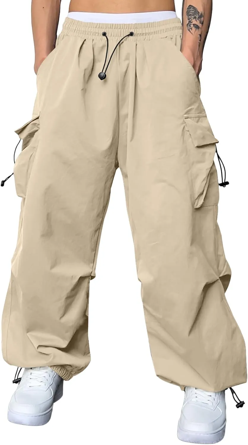 JMIERR Men's Baggy Cargo Pants Trendy Casual Parachute Pant Loose Fit Harem Joggers with Pockets for Streetwear