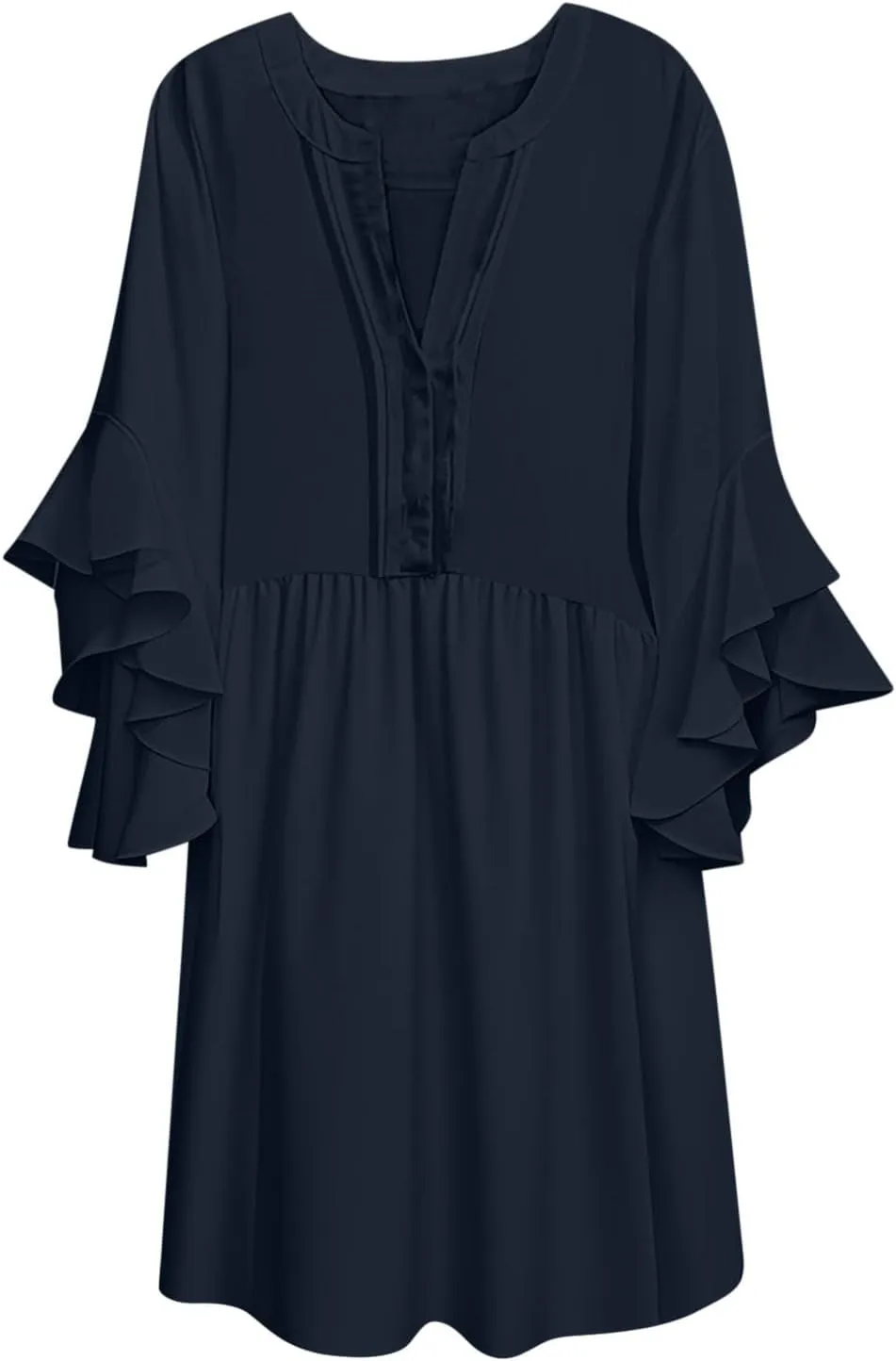 JOAU Women Summer V Neck Flowy Layered Ruffle Short Sleeve Casual Mini Tunic Dress 2025 Loose Pleated Beach Vacation Outfits