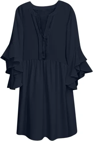 JOAU Women Summer V Neck Flowy Layered Ruffle Short Sleeve Casual Mini Tunic Dress 2025 Loose Pleated Beach Vacation Outfits
