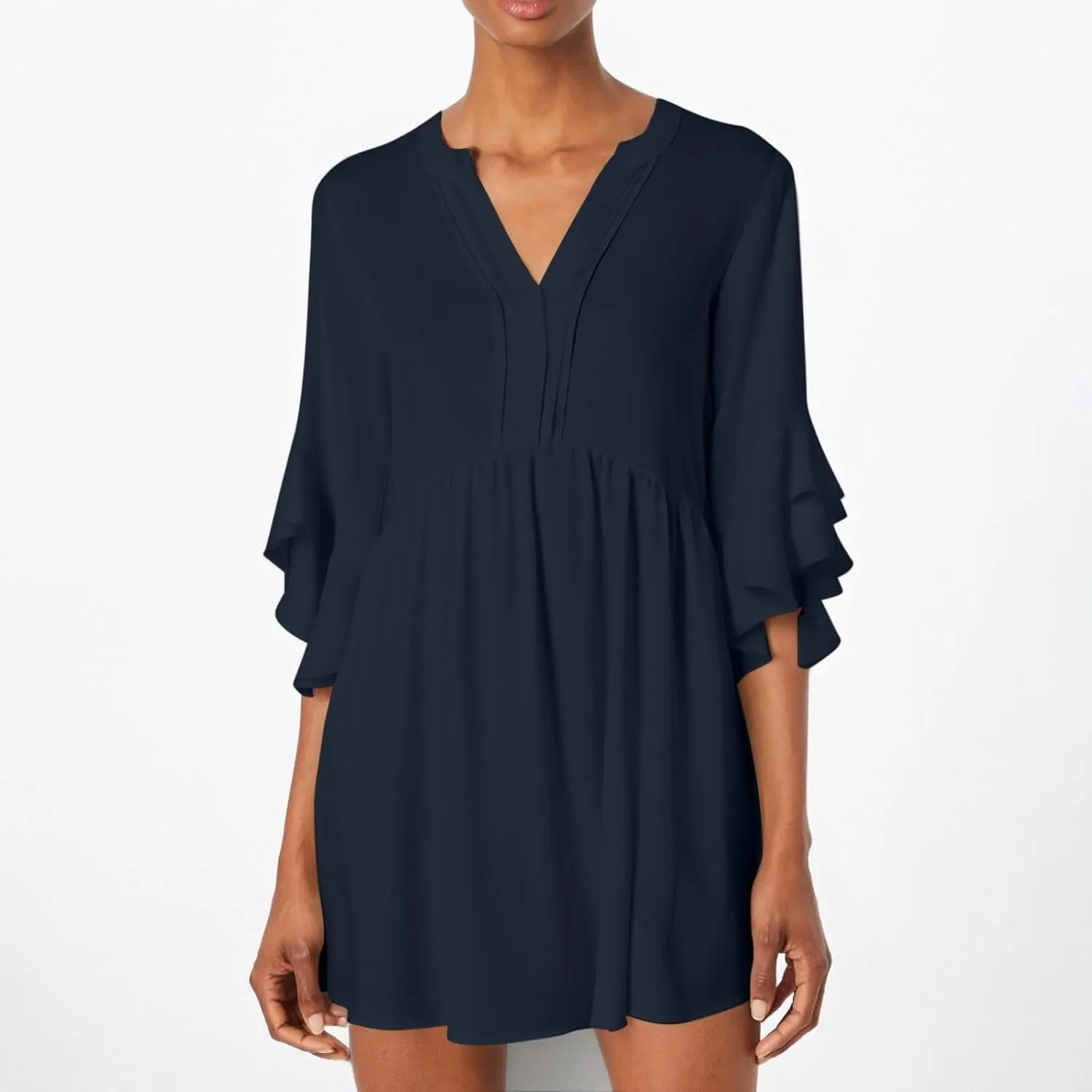 JOAU Women Summer V Neck Flowy Layered Ruffle Short Sleeve Casual Mini Tunic Dress 2025 Loose Pleated Beach Vacation Outfits