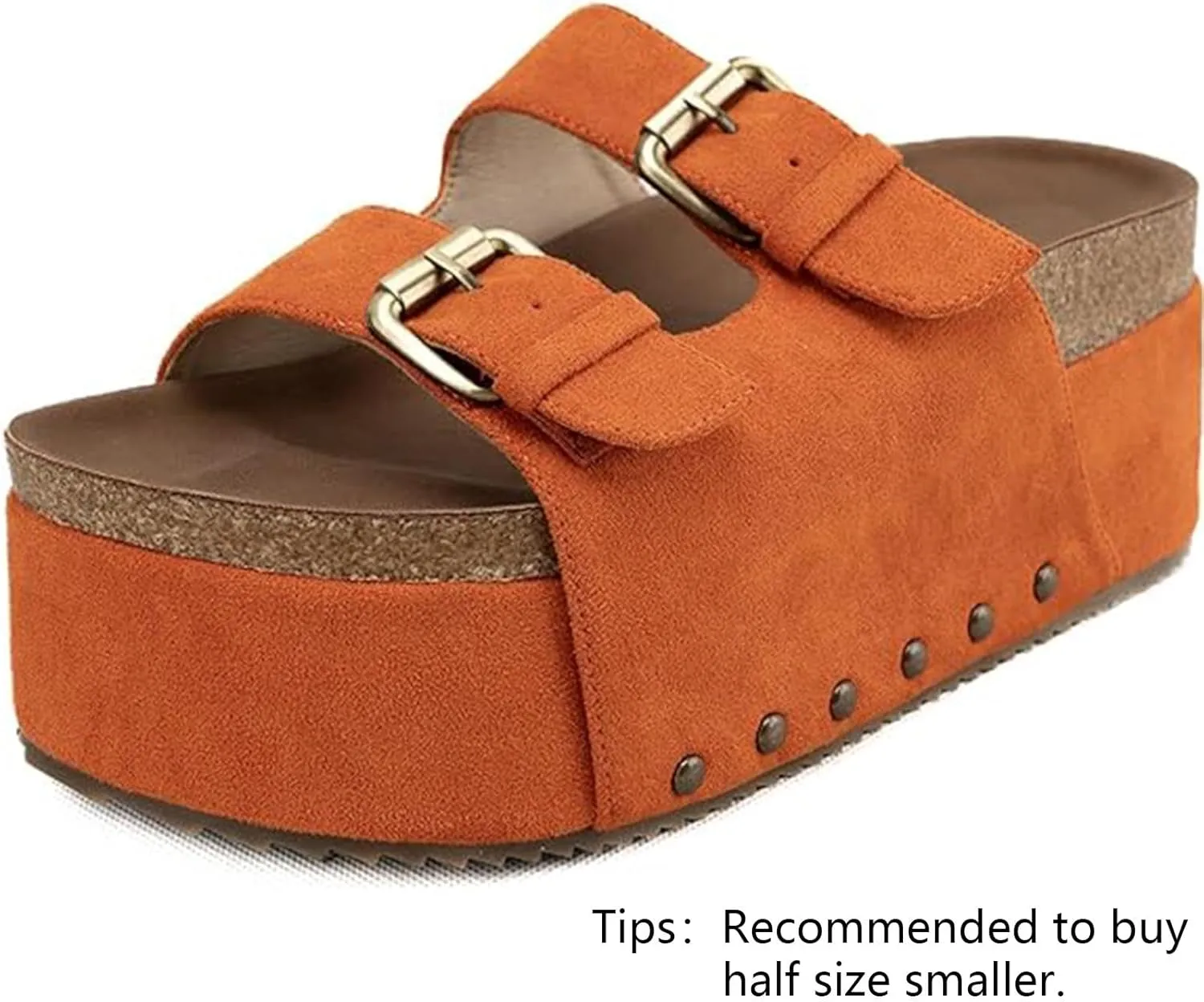 JORISTIMO Women's Cork Flatform Sandals Dual Buckled Band Suede Clogs Platform Slip On Sandals