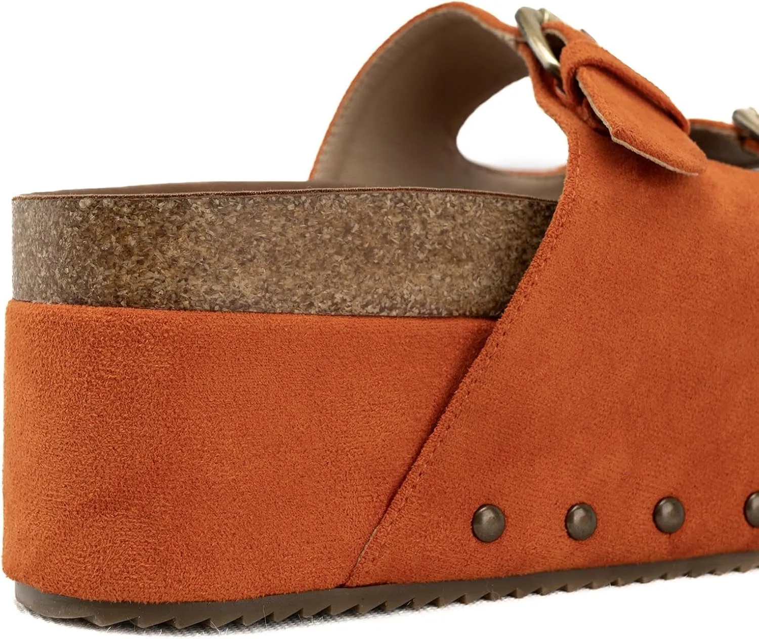 JORISTIMO Women's Cork Flatform Sandals Dual Buckled Band Suede Clogs Platform Slip On Sandals