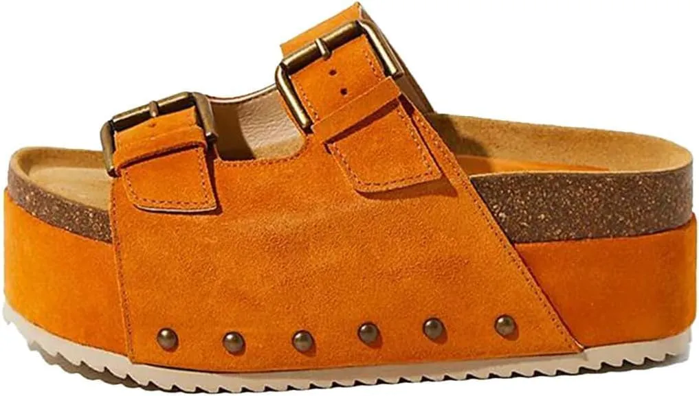 JORISTIMO Women's Cork Flatform Sandals Dual Buckled Band Suede Clogs Platform Slip On Sandals