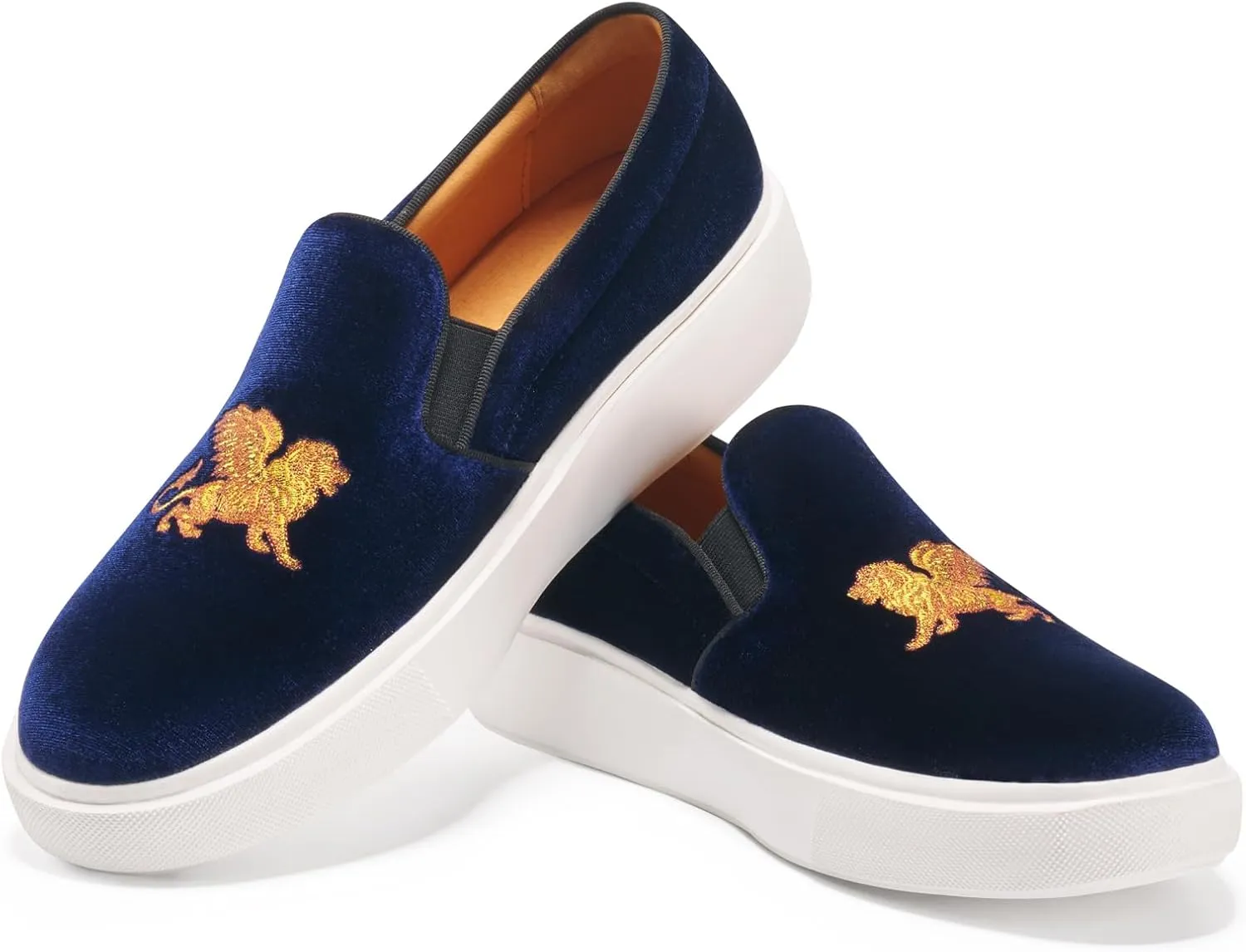 Journey West Men's Fashion Velvet Sneakers with Embroidery Comfortable Slip-On Walking Shoes for Men