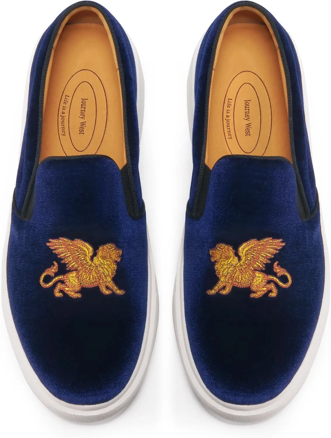 Journey West Men's Fashion Velvet Sneakers with Embroidery Comfortable Slip-On Walking Shoes for Men