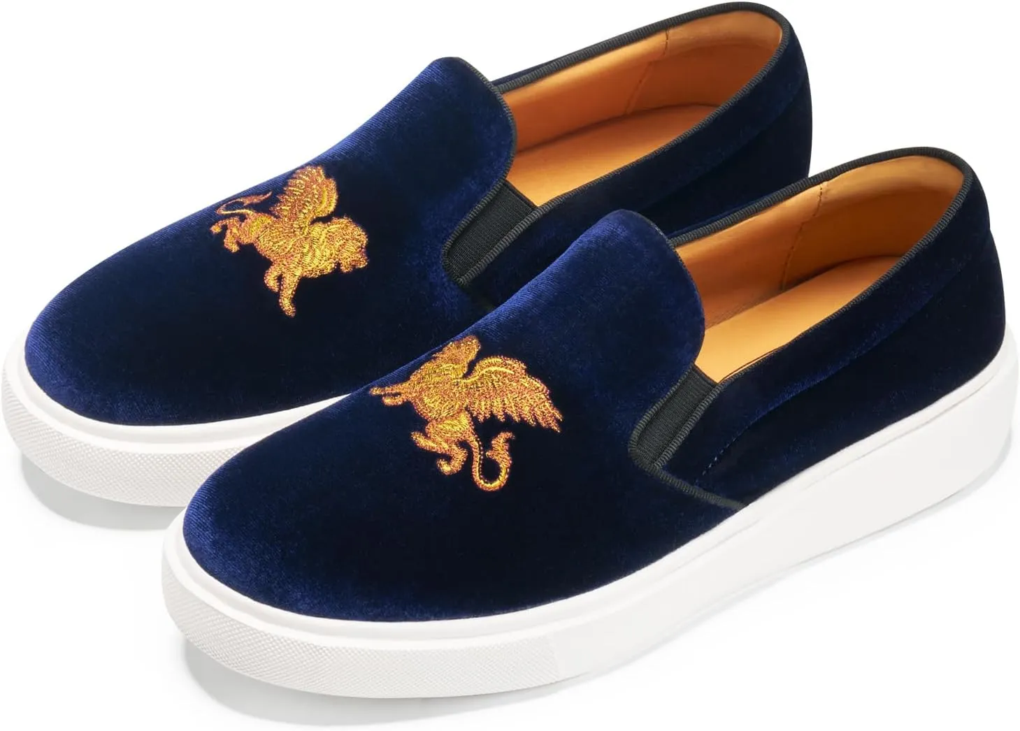 Journey West Men's Fashion Velvet Sneakers with Embroidery Comfortable Slip-On Walking Shoes for Men