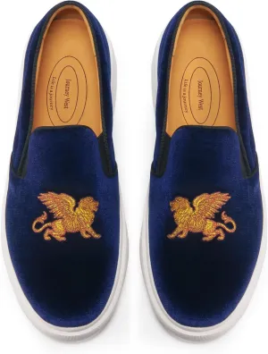 Journey West Men's Fashion Velvet Sneakers with Embroidery Comfortable Slip-On Walking Shoes for Men