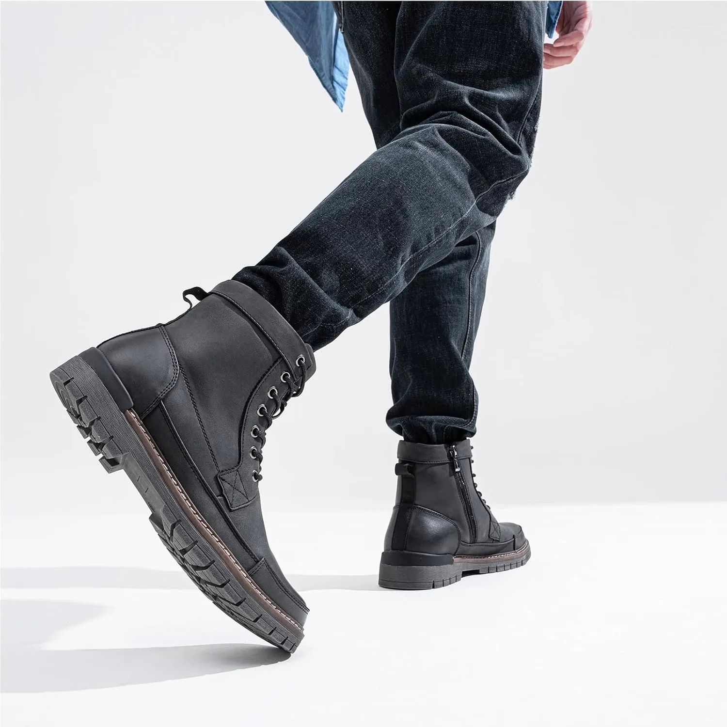 Jousen Men Boots Casual Motorcycle Boots for Men Chukka Zipper Combat Botas Para Hombre Fashion