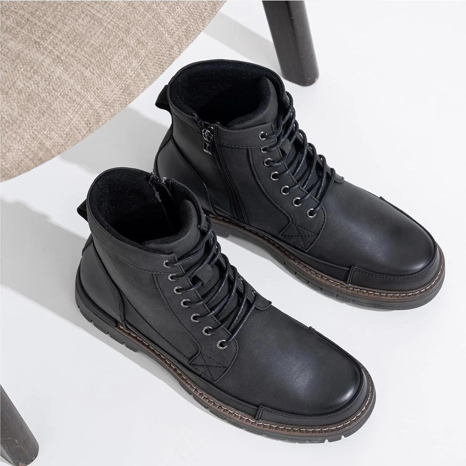 Jousen Men Boots Casual Motorcycle Boots for Men Chukka Zipper Combat Botas Para Hombre Fashion