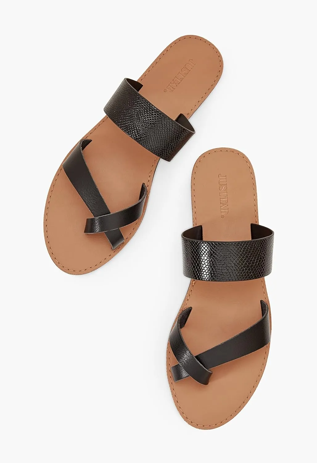 JustFab Women's Slide Sandals Slip On Flat Sandals Flip Flop Thong Sandals Casual Summer Sandals Cloey