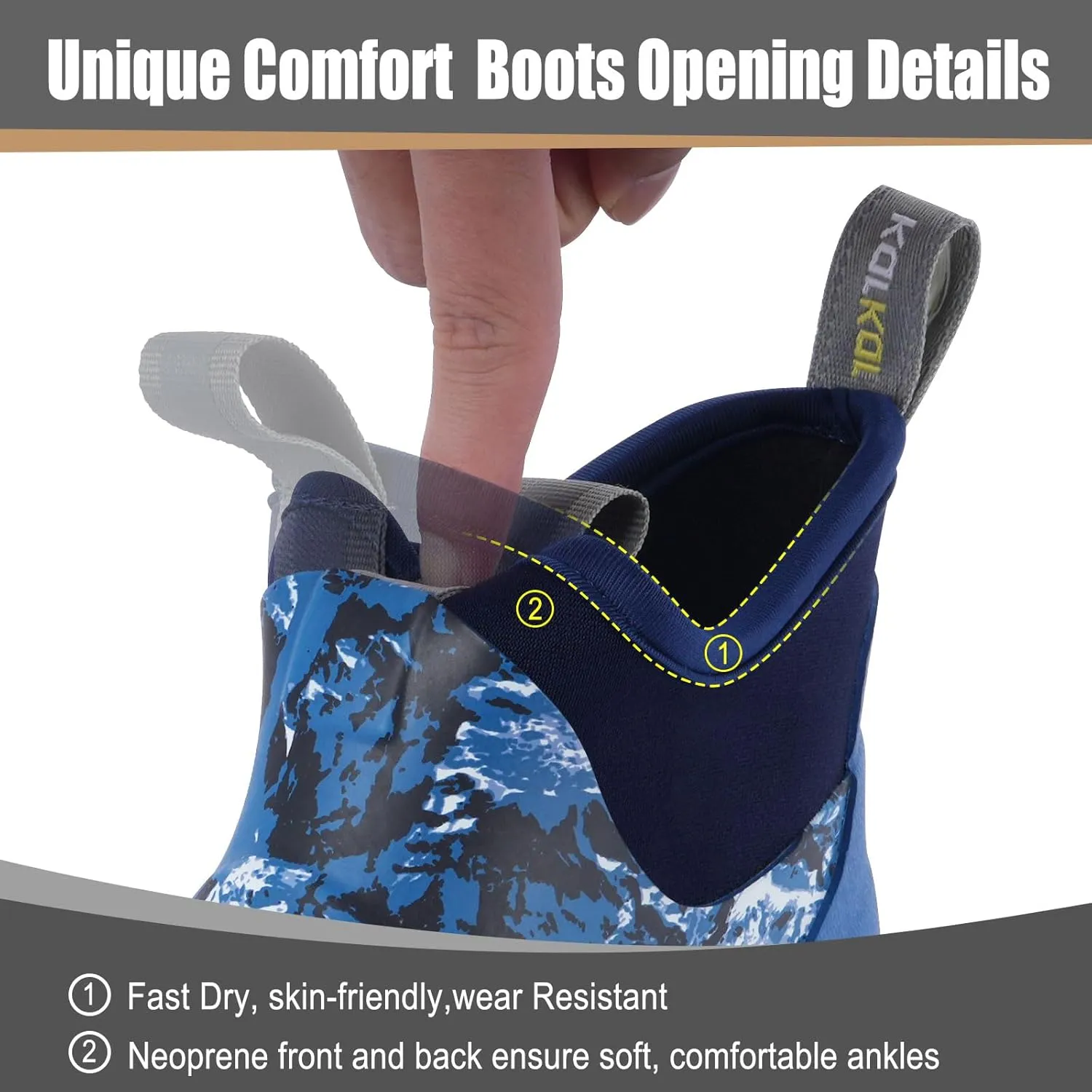 Kalkal Men's Deck Boots, Waterproof Fishing Rain Boots with High Traction, Men's Rubber Boots For Gardening Fishing Boating Camping Sailing