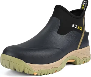 Kalkal Men's Rubber Boots, Waterproof Ankle Rain Boots, Insulated Working Booties with Comfortable Sports Sole, Outdoor Mud Boots for Yard Chore