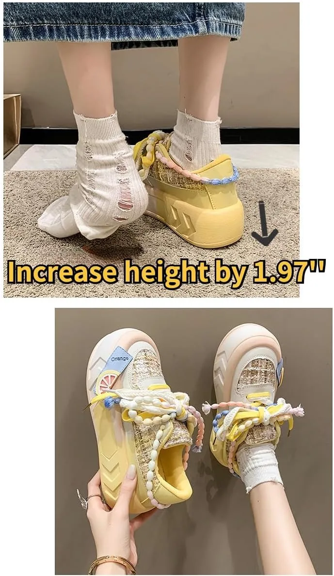 Kawaii Women's Y2K Platform Chunky Sneakers - Cute Linen Thick Roundhead Rave Travel Shoes