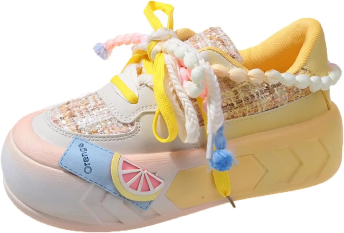 Kawaii Women's Y2K Platform Chunky Sneakers - Cute Linen Thick Roundhead Rave Travel Shoes