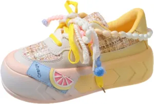 Kawaii Women's Y2K Platform Chunky Sneakers - Cute Linen Thick Roundhead Rave Travel Shoes