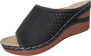 KCTRFSJ Women's Wedge Open Toe Orthopedic Sandals with Arch-Support,Hollow-Out Platform Slip-on Fish Mouth Sandals,Summer Casual Non Slip Walking Beach Shoes
