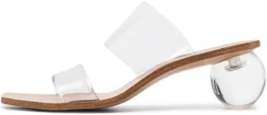 keleimusi Women's Acrylic Ball Slide Sandals with Two Clear Strap Vinyl Heels Mules Slip On Open Toe Shoes
