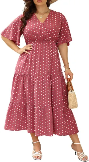 Keluummi Plus Size Wedding Guest Maxi Dresses for Curvy Women, Summer Casual Boho Floral Long Party Sundress with 3/4 Sleeve