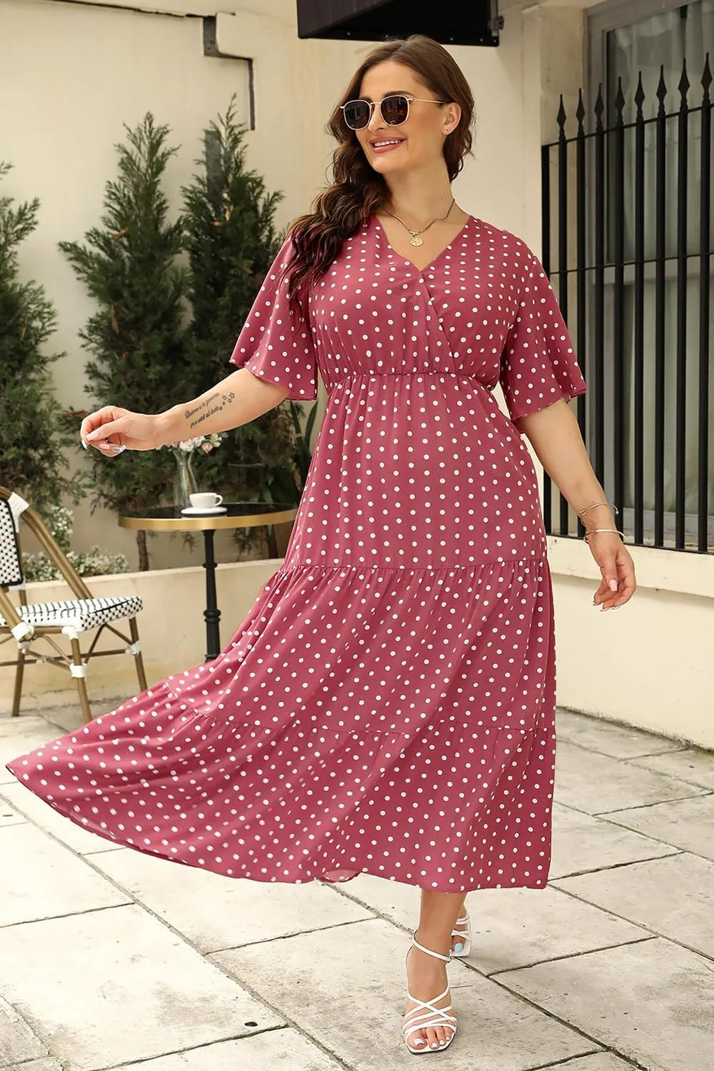 Keluummi Plus Size Wedding Guest Maxi Dresses for Curvy Women, Summer Casual Boho Floral Long Party Sundress with 3/4 Sleeve