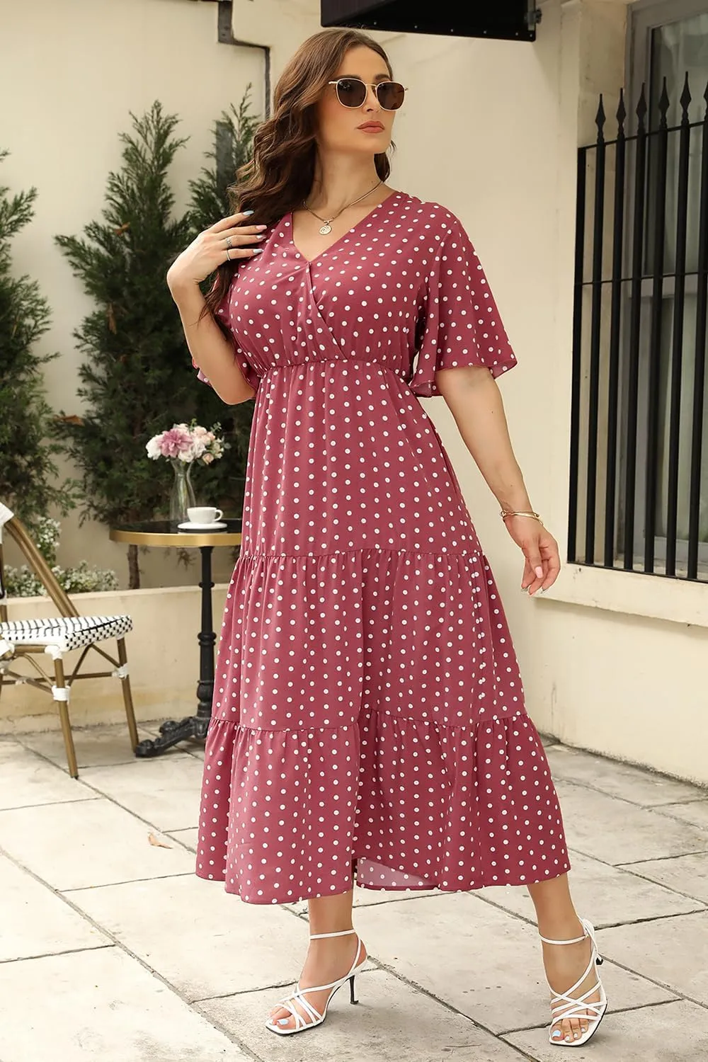 Keluummi Plus Size Wedding Guest Maxi Dresses for Curvy Women, Summer Casual Boho Floral Long Party Sundress with 3/4 Sleeve