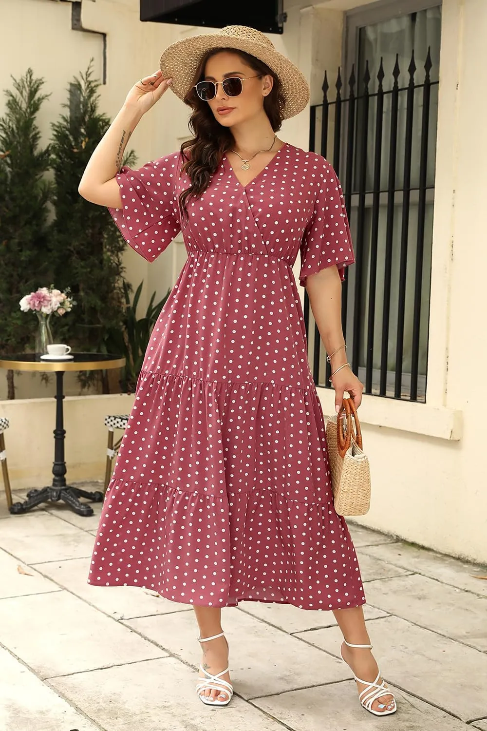 Keluummi Plus Size Wedding Guest Maxi Dresses for Curvy Women, Summer Casual Boho Floral Long Party Sundress with 3/4 Sleeve