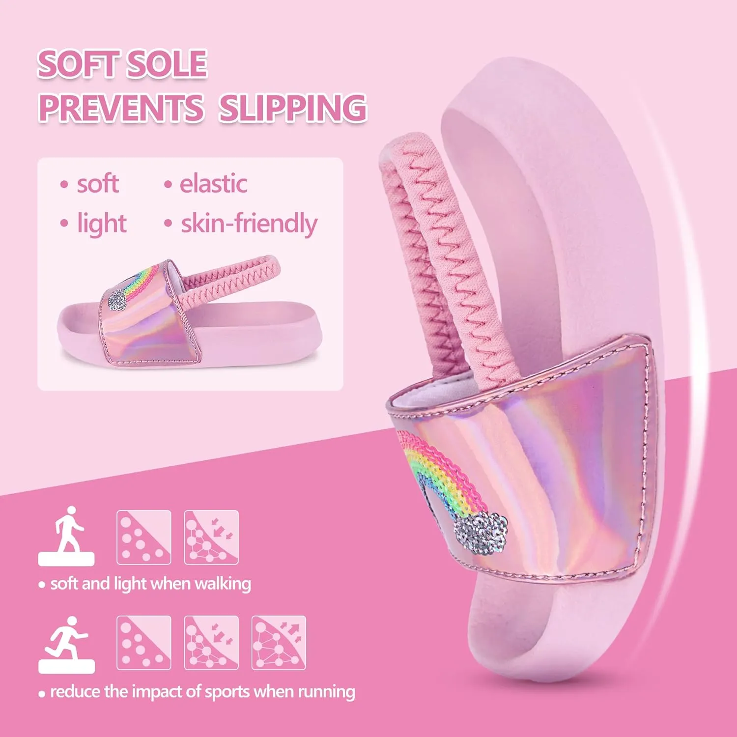 Kids Flip Flops Sandals Toddler Boys Girls Sequin Slides Shower Beach Pool Shoes Slip on Summer Slippers with Back Strap