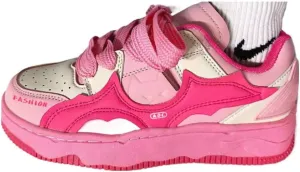 Korean Kawaii Chunky Bat Sneakers in Blue & Pink - Women's Skate Shoes with Hip-Hop Style | Colorful Laces, Ideal for Students & Casual Outfits, Trendy Instagram Fashion