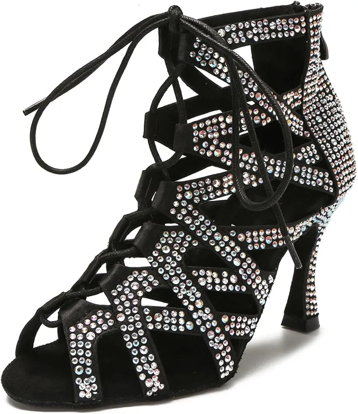 Latin Dance Boots - Rhinestone Sandals with 9CM (3.54") Heels for Belly, Pole Dance, Wedding