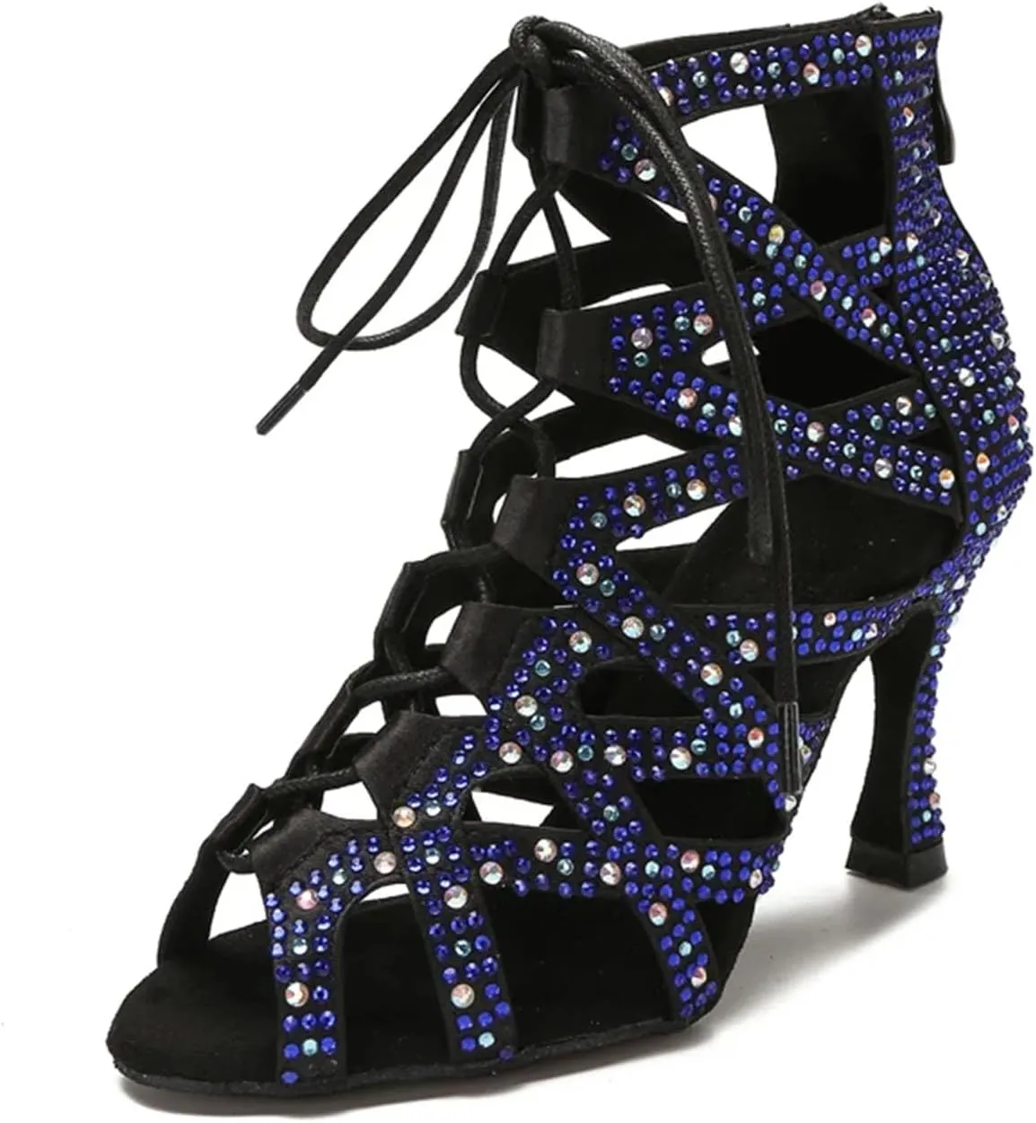 Latin Dance Boots - Rhinestone Sandals with 9CM (3.54") Heels for Belly, Pole Dance, Wedding