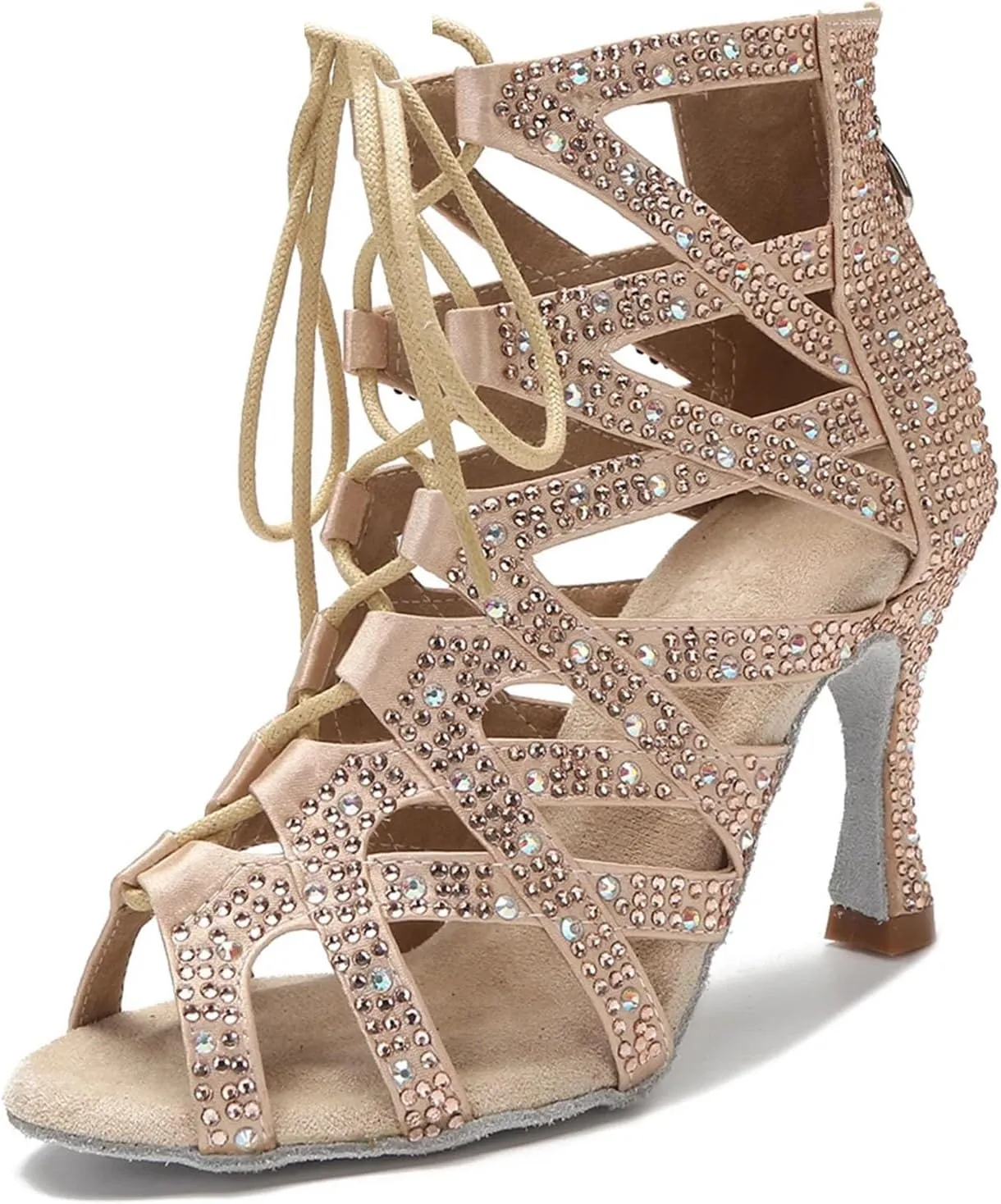 Latin Dance Boots - Rhinestone Sandals with 9CM (3.54") Heels for Belly, Pole Dance, Wedding
