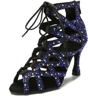 Latin Dance Boots - Rhinestone Sandals with 9CM (3.54") Heels for Belly, Pole Dance, Wedding