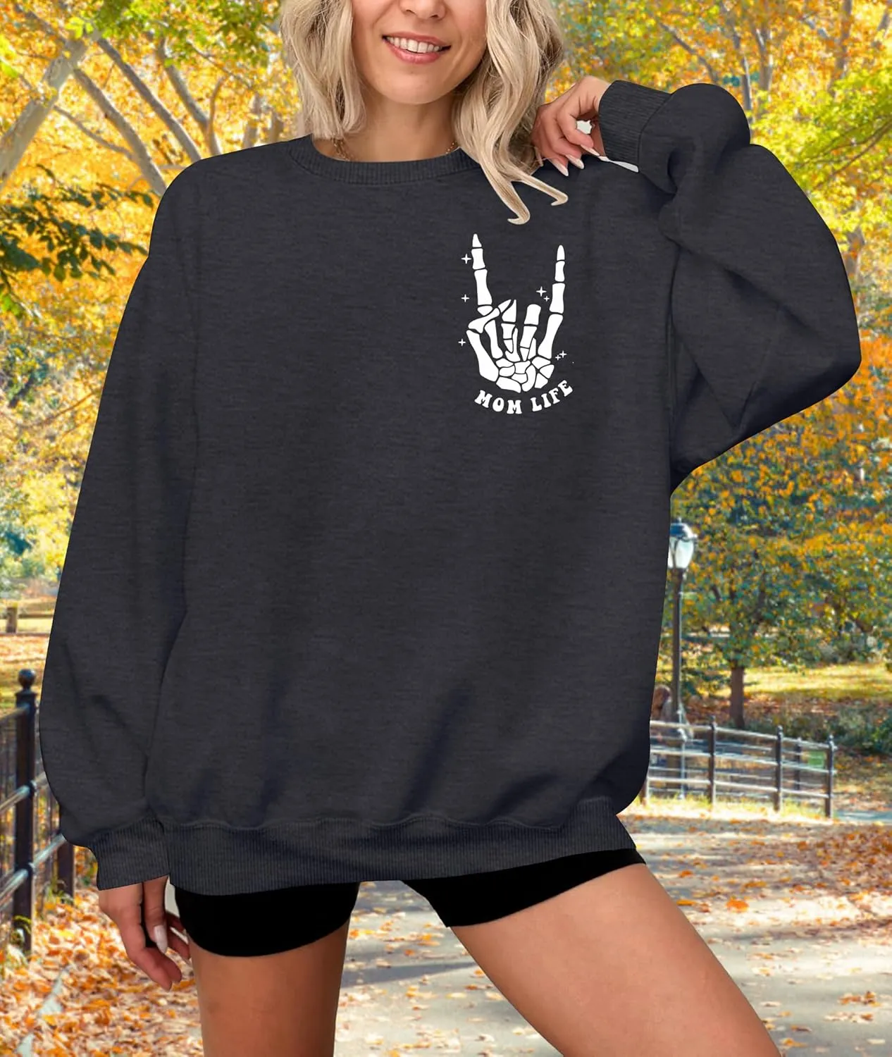 LAZYCHILD Mama Sweatshirt Women: Mom Life Shirts Rock Mama Long Sleeve Shirt Oversized Mom Gifts Pullover Tops