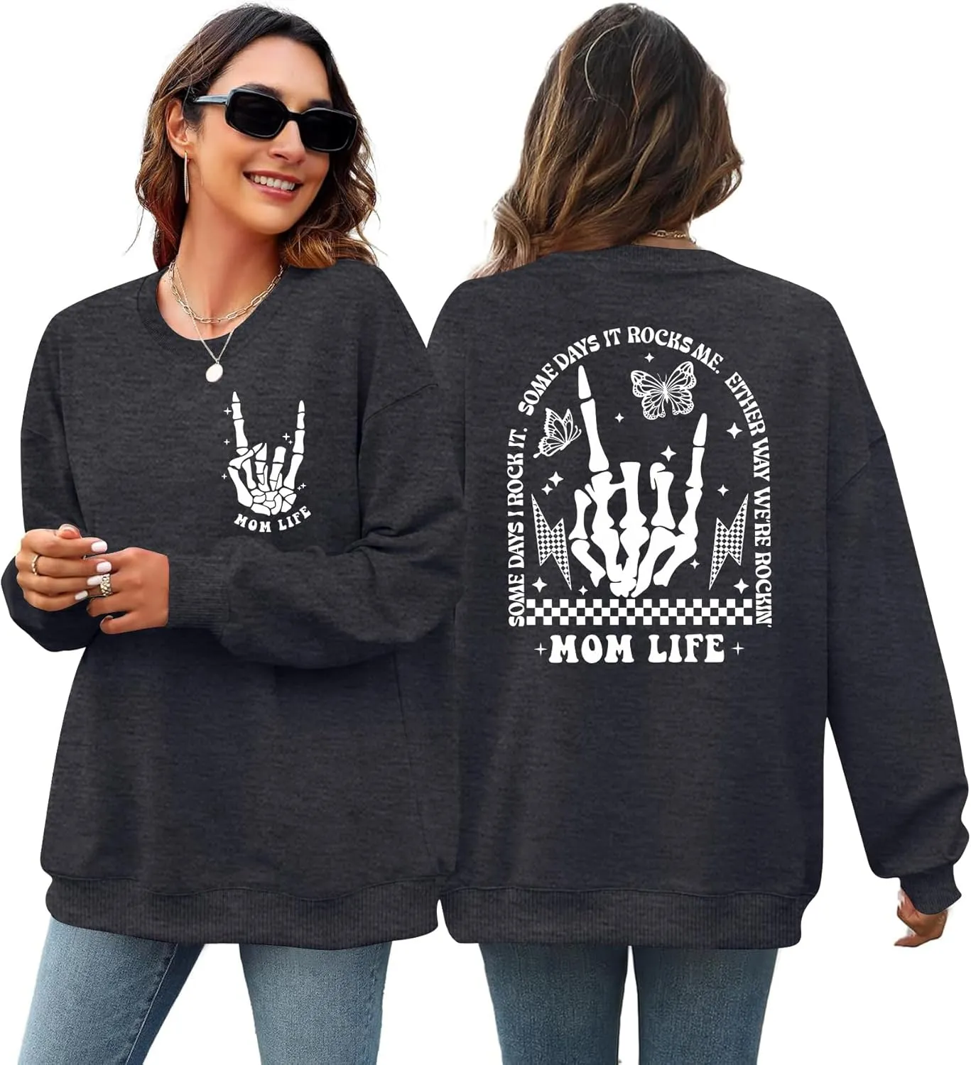 LAZYCHILD Mama Sweatshirt Women: Mom Life Shirts Rock Mama Long Sleeve Shirt Oversized Mom Gifts Pullover Tops
