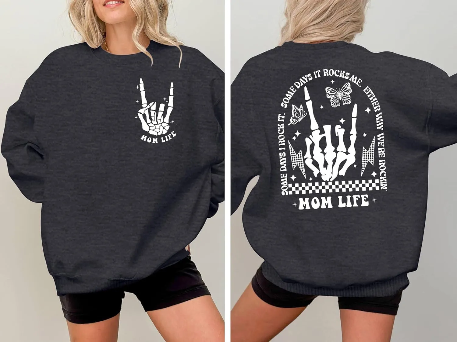 LAZYCHILD Mama Sweatshirt Women: Mom Life Shirts Rock Mama Long Sleeve Shirt Oversized Mom Gifts Pullover Tops