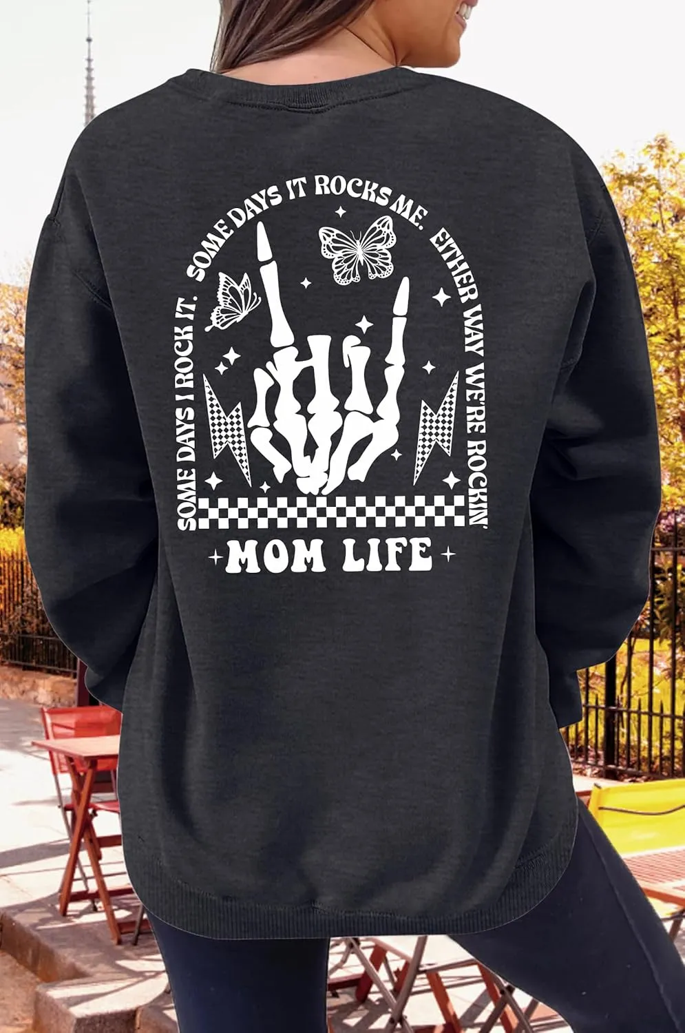 LAZYCHILD Mama Sweatshirt Women: Mom Life Shirts Rock Mama Long Sleeve Shirt Oversized Mom Gifts Pullover Tops